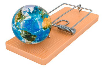 Poster - Earth Globe inside mousetrap. 3D rendering