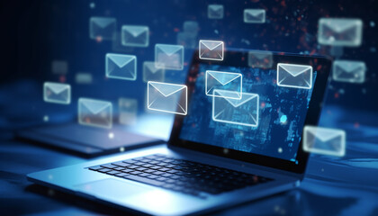 email marketing concept, company sending many e-mails or digital newsletter to customers