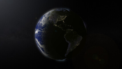 Poster - Planet Earth focused on South and North America by night. Illuminated cities on dark side of the Earth. Elements of this image furnished by NASA