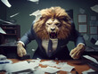 © Code Canvas - Lion in Suit Roaring Amidst Office Chaos - Generative AI