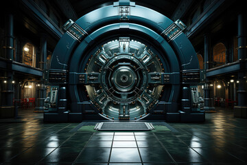 Poster - The concept of bank vault door locker safety and security is conveyed, emphasizing the importance of protecting valuable assets. Generative Ai.