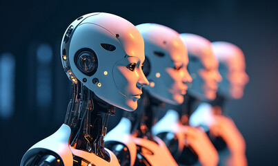 Poster - An Artificial intelligence robot. Modern futuristic cyborg robot illustration