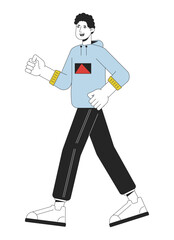 Poster - Happy man walking flat line color vector character. Editable outline full body of active person on white. Everyday activity simple cartoon spot illustration for web graphic design
