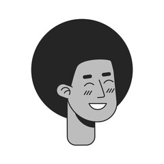 Sticker - African american boy smiling monochrome flat linear character head. Editable outline hand drawn human face icon. 2D cartoon spot vector avatar illustration for animation