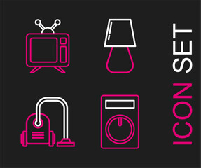 Poster - Set line Remote control, Vacuum cleaner, Table lamp and Television icon. Vector