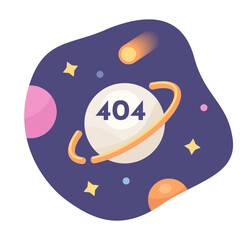 Fototapete - Universe and space exploration error 404 flash message. Planet and falling asteroid. Empty state ui design. Page not found popup cartoon image. Vector flat illustration concept on white background