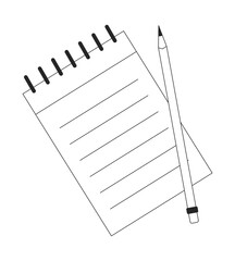 Fototapete - Notebook with pencil flat monochrome isolated vector object. Items for takes notes. Editable black and white line art drawing. Simple outline spot illustration for web graphic design