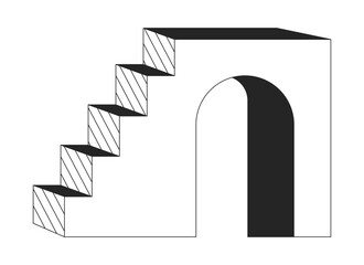 Poster - pedestal with arch flat monochrome isolated vector object. stone stairs. editable black and white li