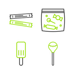 Poster - Set line Lollipop, Ice cream, Candy packaging for sweets and Sugar stick packets icon. Vector