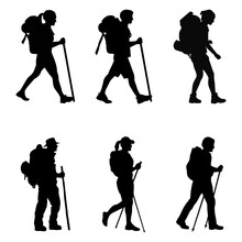 Trailblazing Wanderers - Set Of 6 Hiker Vector Silhouettes