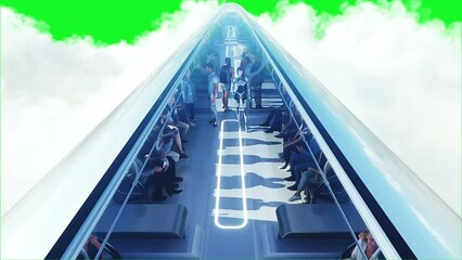 Canvas Print - 3d people and robots. flying passenger train. utopia. concept of the future.green screen. realistic 