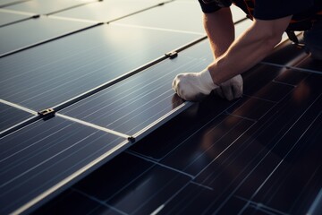 engineer worker man employee technician carefully inspects solar panel's batteries advanced technolo