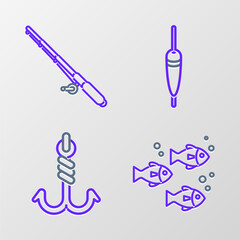 Canvas Print - Set line Fish, Fishing hook, float and rod icon. Vector