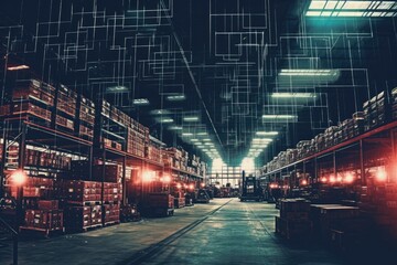 Poster - a generic warehouse or storage facilitys layout. image that has been toned. there is a cognitive bia