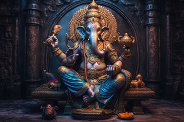 the ganeshas are pictured in their sitting pose, with gold plated hands & arms. beautiful Generative AI AIG32