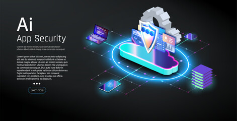 Poster - AI Content Generator. Chatbot technology, isometric. Technology and engineering. AI chat bot based on artificial intelligence and neural networks. Online training banner.