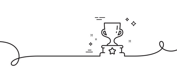 Poster - winner cup line icon. continuous one line with curl. award trophy sign. best achievement symbol. win