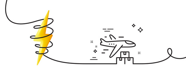 Poster - Delivery plane line icon. Continuous one line with curl. Logistic service sign. Export freight boxes symbol. Delivery plane single outline ribbon. Loop curve with energy. Vector