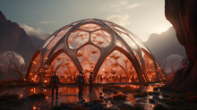 Futuristic Unique Home In The Martian Planet, Concept Art, 3d Render Digital Illustration, Space Station On Mars, Glass Dome, Futuristic Buildings, Mars Vacation, Scifi Fantasy Ai Art, Space Theatre