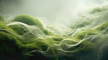 The Delicate Tendrils Of Moss Grass Sway Gently In The Breeze, Resembling A Verdant Sea Of Tiny Waves. Generative AI