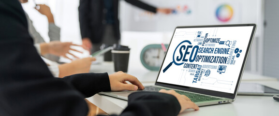 Poster - seo search engine optimization for modish e-commerce and online retail business showing on computer 