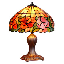  Tiffany Lamp, Art Deco Table Lamp, Ornate Glass Lamp, Lead-light Lamp Isolated On Transparent Background

