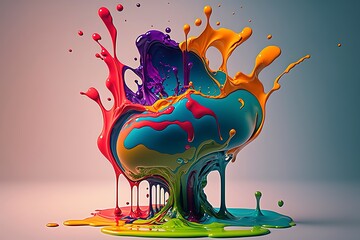 Vibrant 3D painting: Surrealistic, flowing textures meet colorful explosions and flowing fabrics in light orange and beige hues. Rendered in Cinema4D, stunning fusion of cyan and bronze. Generated AI