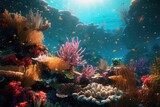 Fototapeta Do akwarium - underwater view of the coral reef, tropical waters, and marine life. made using generative AI tools