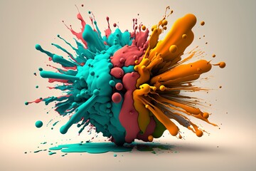 Wall Mural - Vibrant 3D painting: Surrealistic, flowing textures meet colorful explosions and flowing fabrics in light orange and beige hues. Rendered in Cinema4D, stunning fusion of cyan and bronze. Generated AI