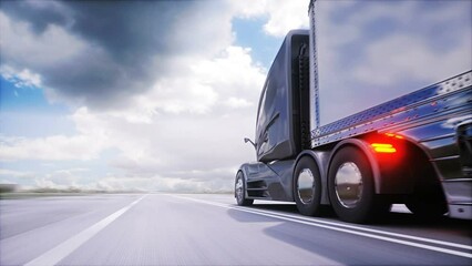 Wall Mural - Futuristic electric truck on highway. Very fast driving.