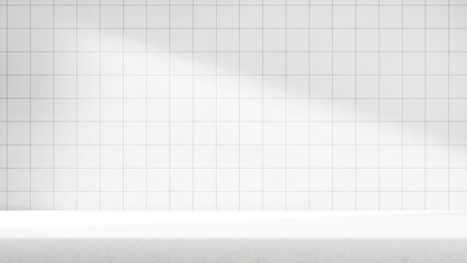 Fototapete - White empty marble countertop design white tile wall, kitchen countertop background tile wall for products and design
