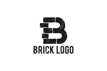Brick Grunge B Initial Letter Logo Shape Icon Symbol Black Rustic Design