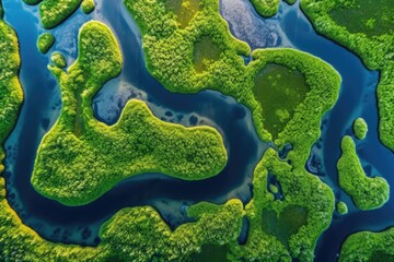 Canvas Print - Overhead view of the flowing Koningsdiep River in the Netherlands near Beetsterzwaag