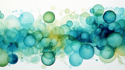 An abstract background of blue and green with a circle pattern and white background. Generative AI. 