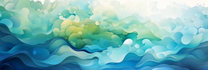 An abstract background of blue and green with a circle pattern and white background. Generative AI. 