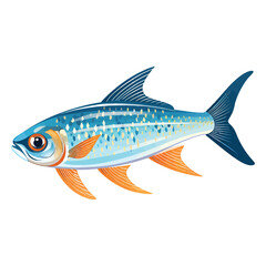 Wall Mural - Delicate Aquatic Charm: Whimsical 2D Illustration of a Blue Neon Tetra Fish