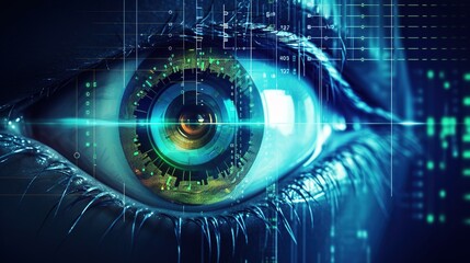 Poster - Human eye and high-tech concept, screening big tradingview and digital transformation technology strategy, Cryptocurrency financial systems concept, Crypto screener, generative ai
