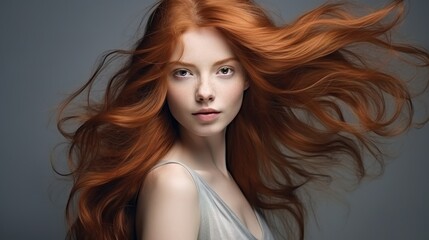 Wall Mural - redhead beauty: a stunning portrait of a young woman with flowing, vibrant red hair, her beauty capt