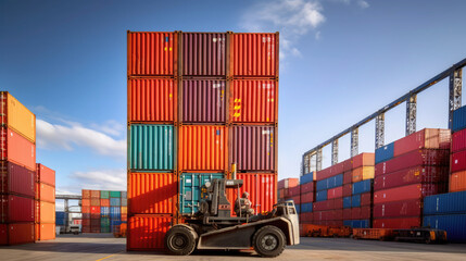 Wall Mural - Crane lifting up container in yard,ai generater.