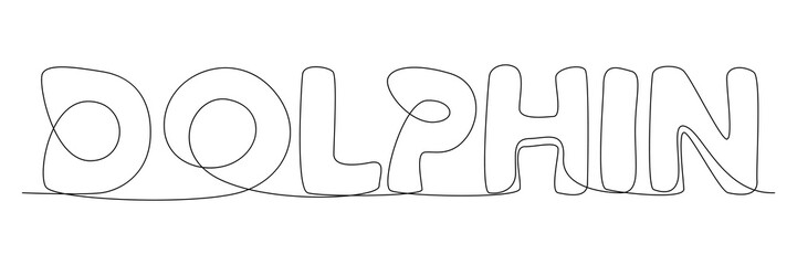 One continuous line of Dolphin word. Thin Line Illustration vector concept. Contour Drawing Creative ideas.