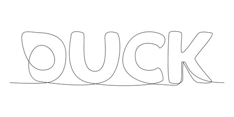 Fototapete - One continuous line of Duck word. Thin Line Illustration vector concept. Contour Drawing Creative ideas.