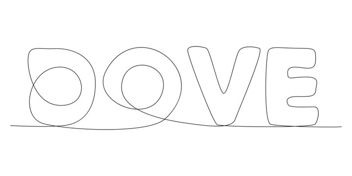 One continuous line of Dove word. Thin Line Illustration vector concept. Contour Drawing Creative ideas.