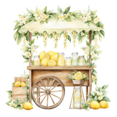 Wall Mural - a quaint wedding lemonade stand in watercolor style isolated on a transparent background, generative ai