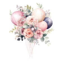 A Whimsical Wedding Balloon Arrangement In Watercolor Style Isolated On A Transparent Background, Generative Ai
