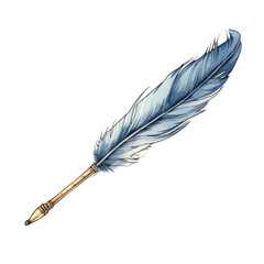 Wall Mural - an elegant feather pen for the guest book in watercolor style isolated on a transparent background, generative ai