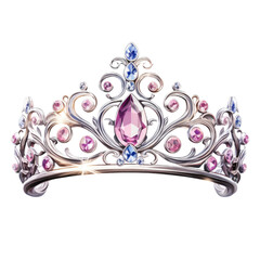 an exquisite wedding tiara in watercolor style isolated on a transparent background, generative ai