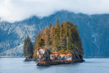 Wall Mural - View of island from Kenai Fjords National Park Cruise tour in Alaska, USA.