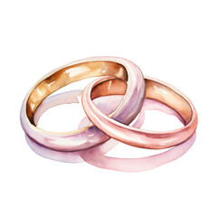 a pair of wedding rings in watercolor style isolated on a transparent background, generative ai