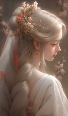 Wall Mural - a renaissance tokyo style fashion girl, multicolored blonde hair, japanese animation style illustration. generative AI 