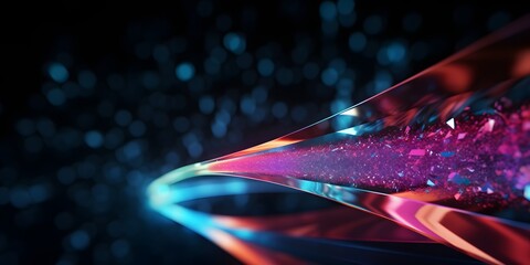 Wall Mural - abstract neon arrow. speed and technology concept. glowing pink blue lines and bokeh lights, ai gene